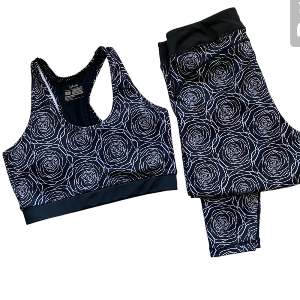 Splash sportswear- Seamless longline light sports bra and pants rose print.